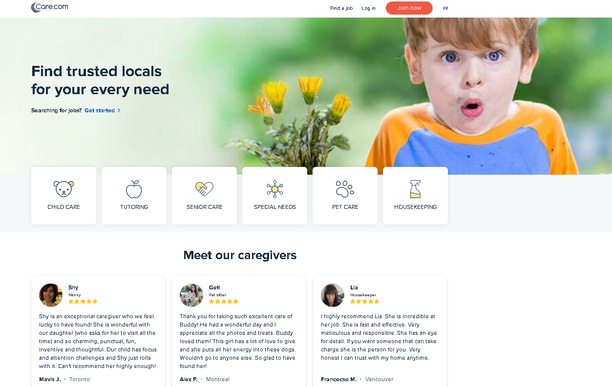 care.com site for senior care